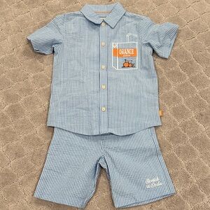 Blue Seersucker Striped Kids' Shirt and Shorts Set